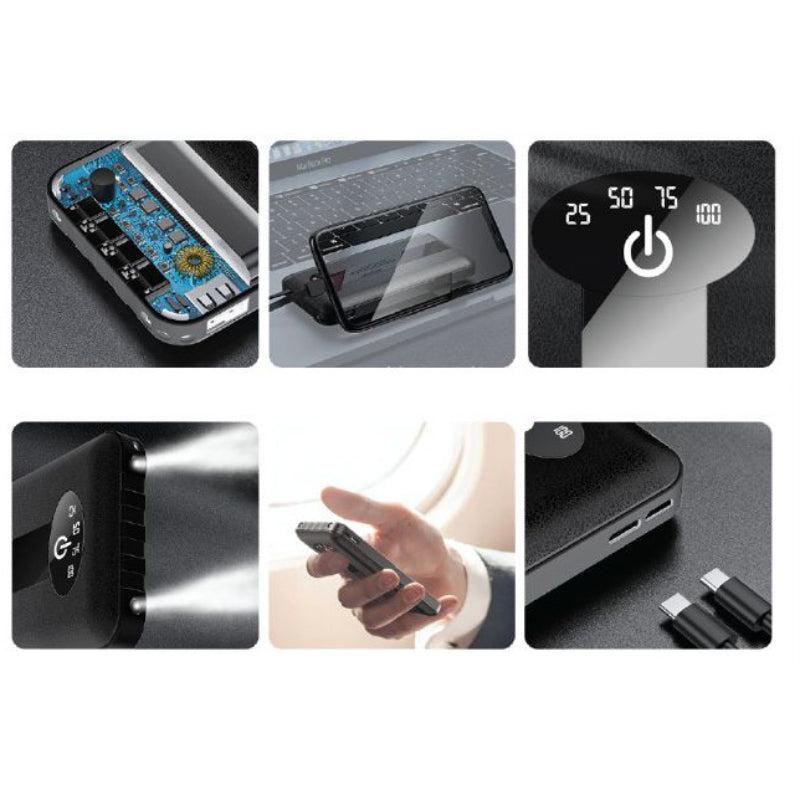 Alpha X-200 10000mAh Power Bank | Phone Holder, LED Display & 2x Torch Lights