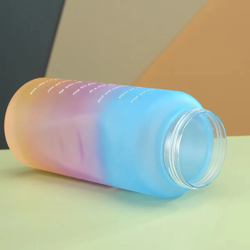 Set of 3 Leak-Proof Gradient Frosted Sports Water Bottles – Motivational Hydration Trio