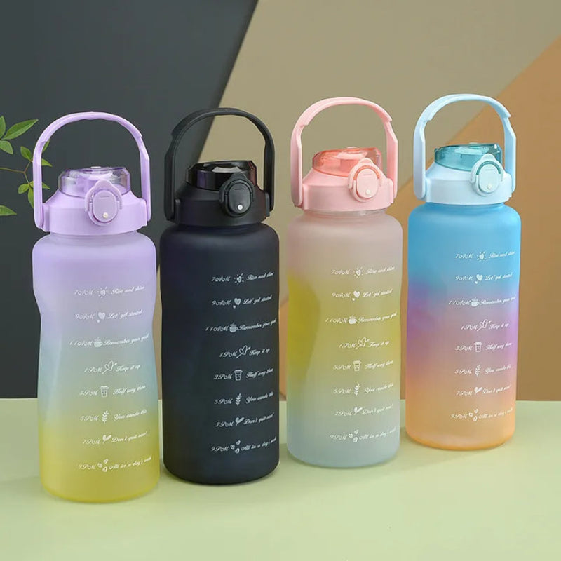Set of 3 Leak-Proof Gradient Frosted Sports Water Bottles – Motivational Hydration Trio