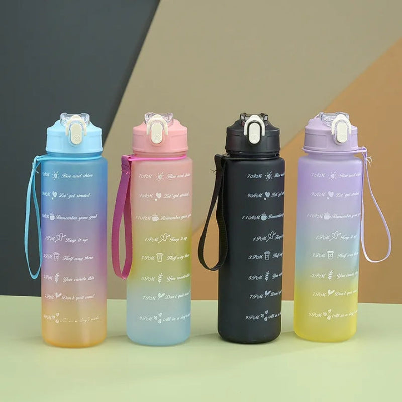 Set of 3 Leak-Proof Gradient Frosted Sports Water Bottles – Motivational Hydration Trio