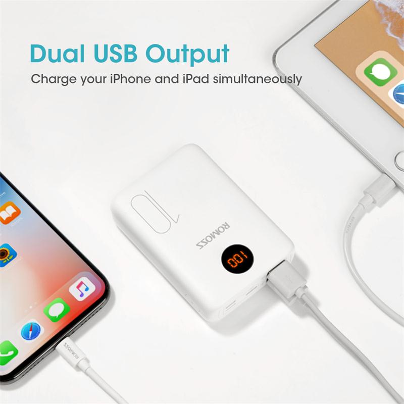 ROMOSS 10000mAh Power Bank | Double USB Port | Travel-Size Portable Smartphone Charger