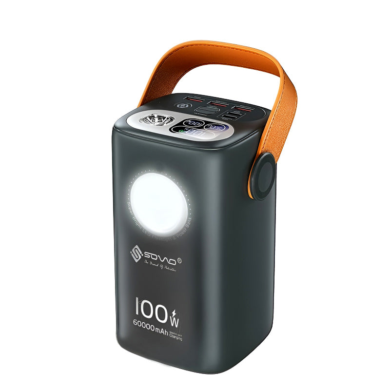 SOVO SPB-662 MEGA Series 60,000mAh 100W Super Fast Power Bank with LED Display & Built-In Light – High-Capacity, Multi-Device Charging