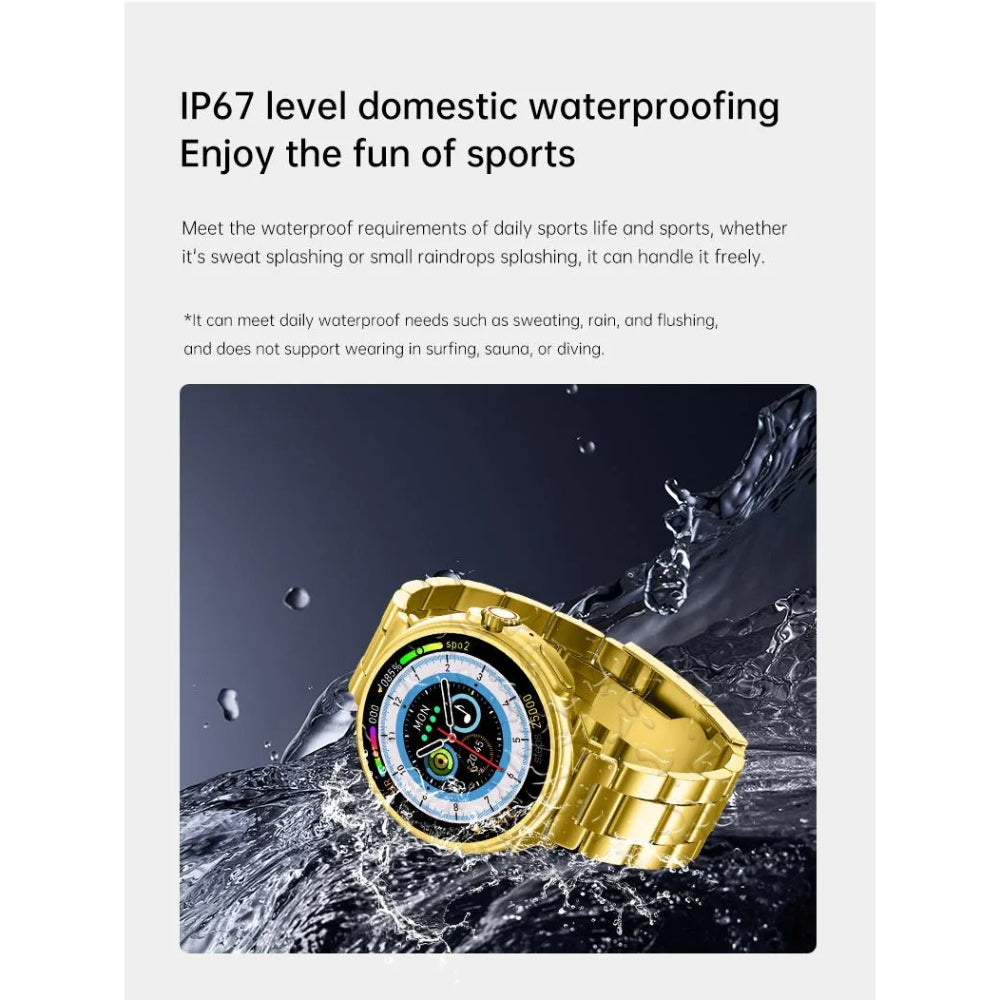 G10 Luxury 24K Gold Smart Watch – AMOLED Display, Stainless Steel Design, Heart Rate & Health Monitoring, Sports Fitness Tracker