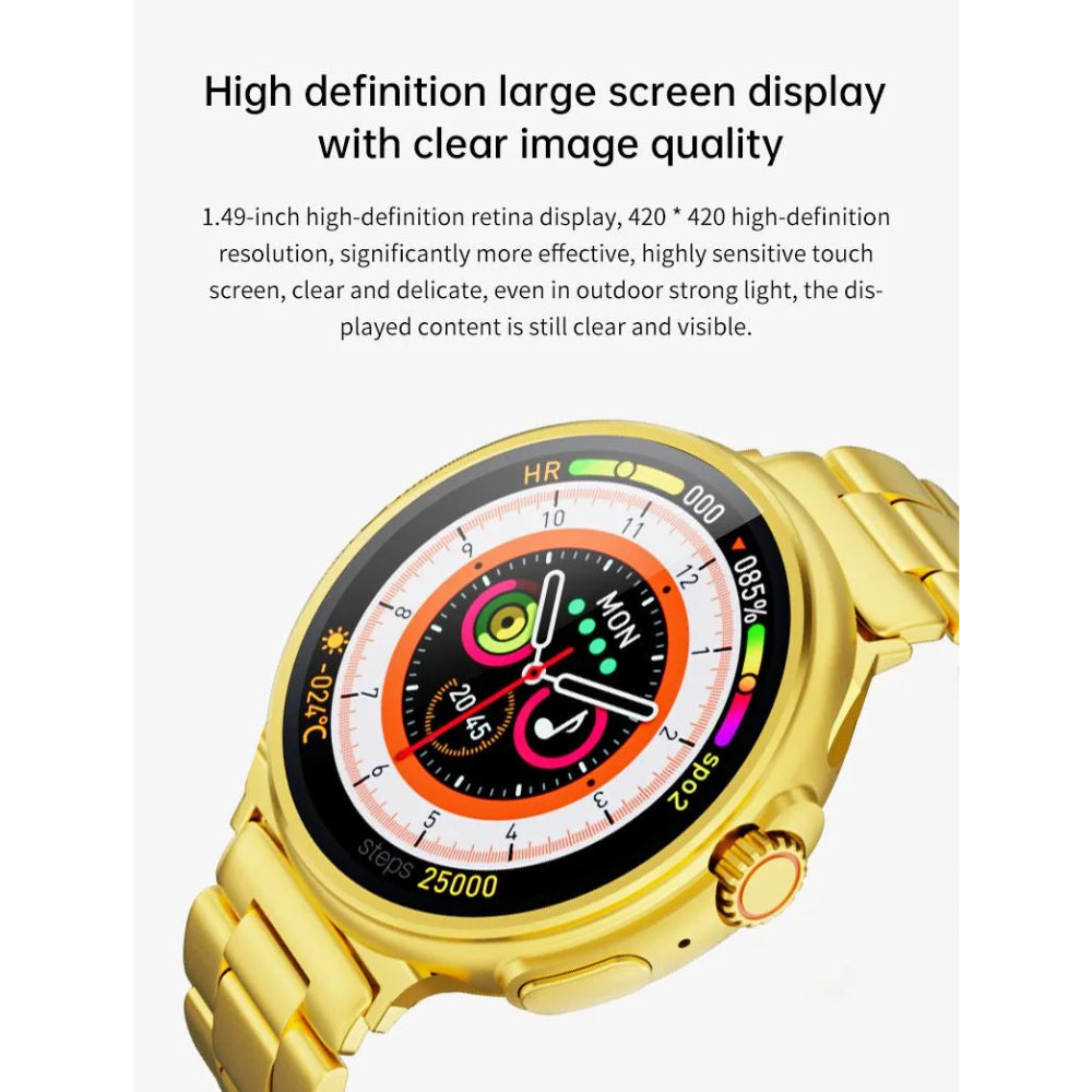 G10 Luxury 24K Gold Smart Watch – AMOLED Display, Stainless Steel Design, Heart Rate & Health Monitoring, Sports Fitness Tracker