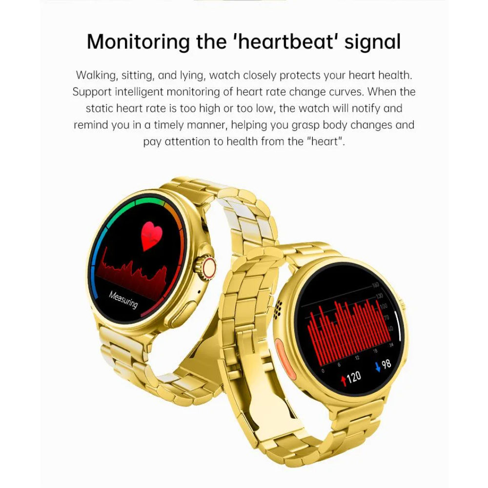 G10 Luxury 24K Gold Smart Watch – AMOLED Display, Stainless Steel Design, Heart Rate & Health Monitoring, Sports Fitness Tracker