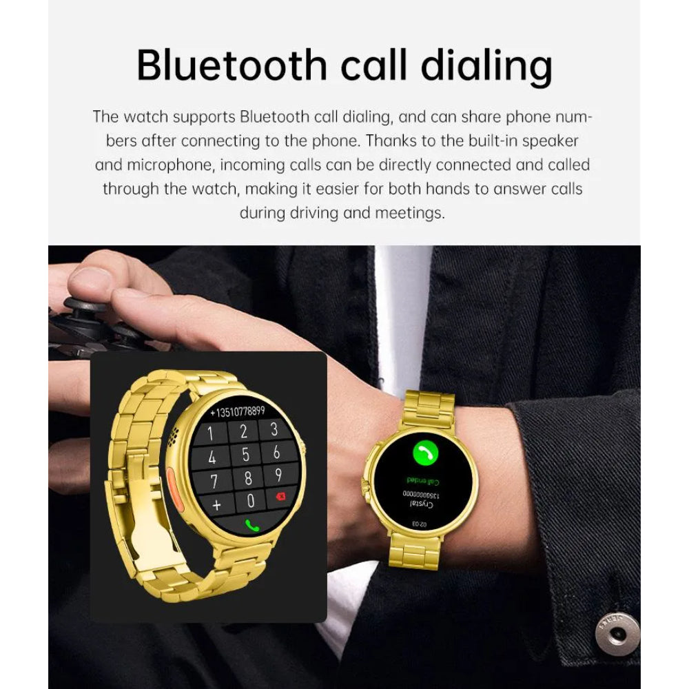 G10 Luxury 24K Gold Smart Watch – AMOLED Display, Stainless Steel Design, Heart Rate & Health Monitoring, Sports Fitness Tracker