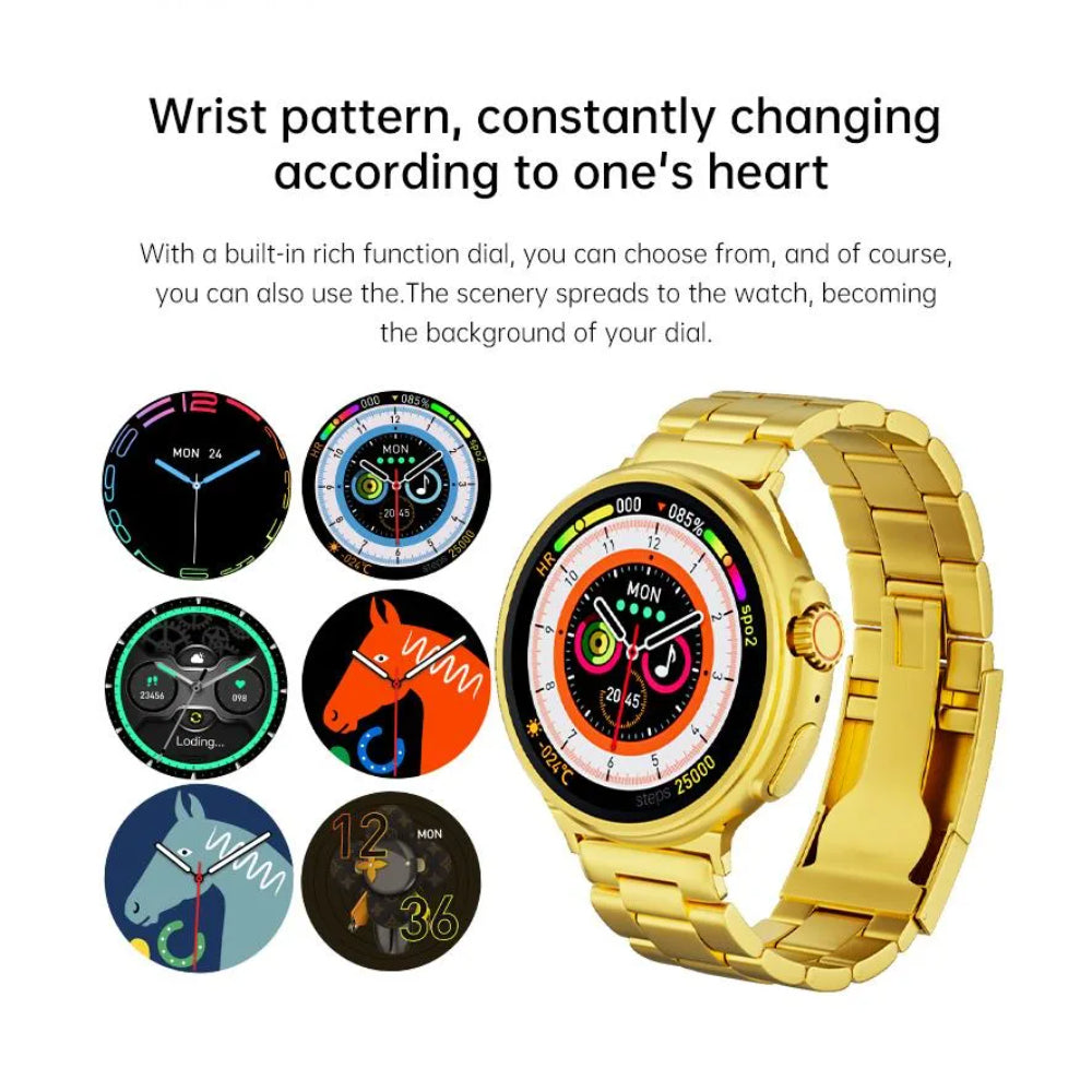 G10 Luxury 24K Gold Smart Watch – AMOLED Display, Stainless Steel Design, Heart Rate & Health Monitoring, Sports Fitness Tracker