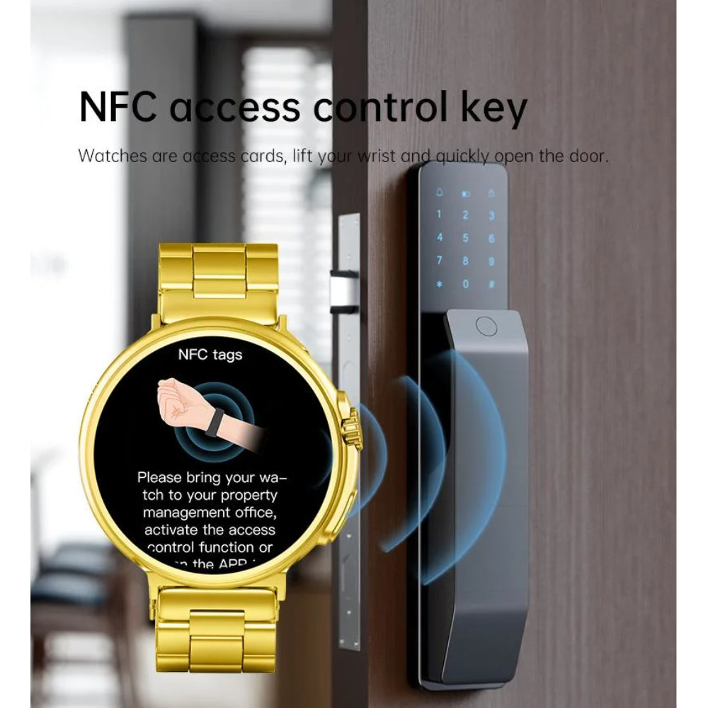 G10 Luxury 24K Gold Smart Watch – AMOLED Display, Stainless Steel Design, Heart Rate & Health Monitoring, Sports Fitness Tracker