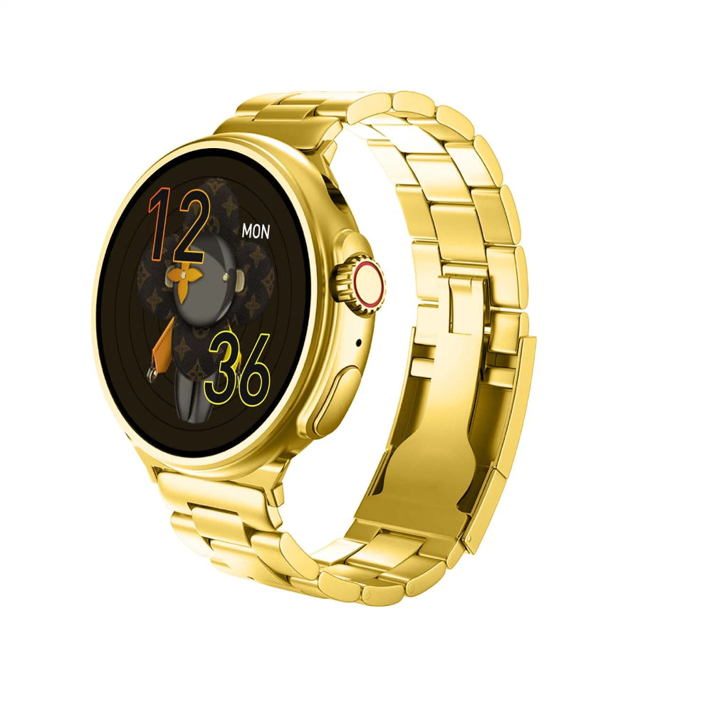 G10 Luxury 24K Gold Smart Watch – AMOLED Display, Stainless Steel Design, Heart Rate & Health Monitoring, Sports Fitness Tracker