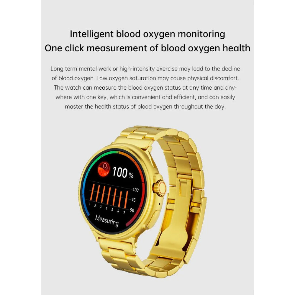 G10 Luxury 24K Gold Smart Watch – AMOLED Display, Stainless Steel Design, Heart Rate & Health Monitoring, Sports Fitness Tracker