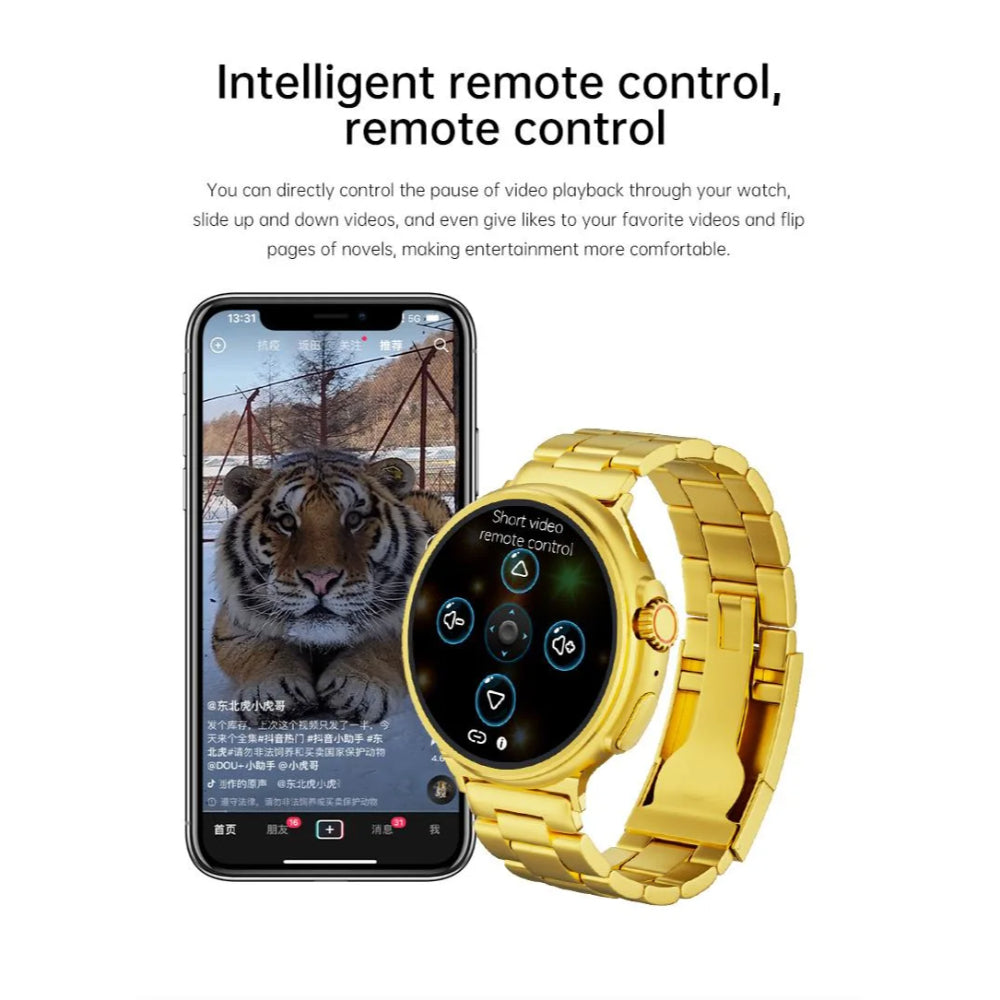 G10 Luxury 24K Gold Smart Watch – AMOLED Display, Stainless Steel Design, Heart Rate & Health Monitoring, Sports Fitness Tracker