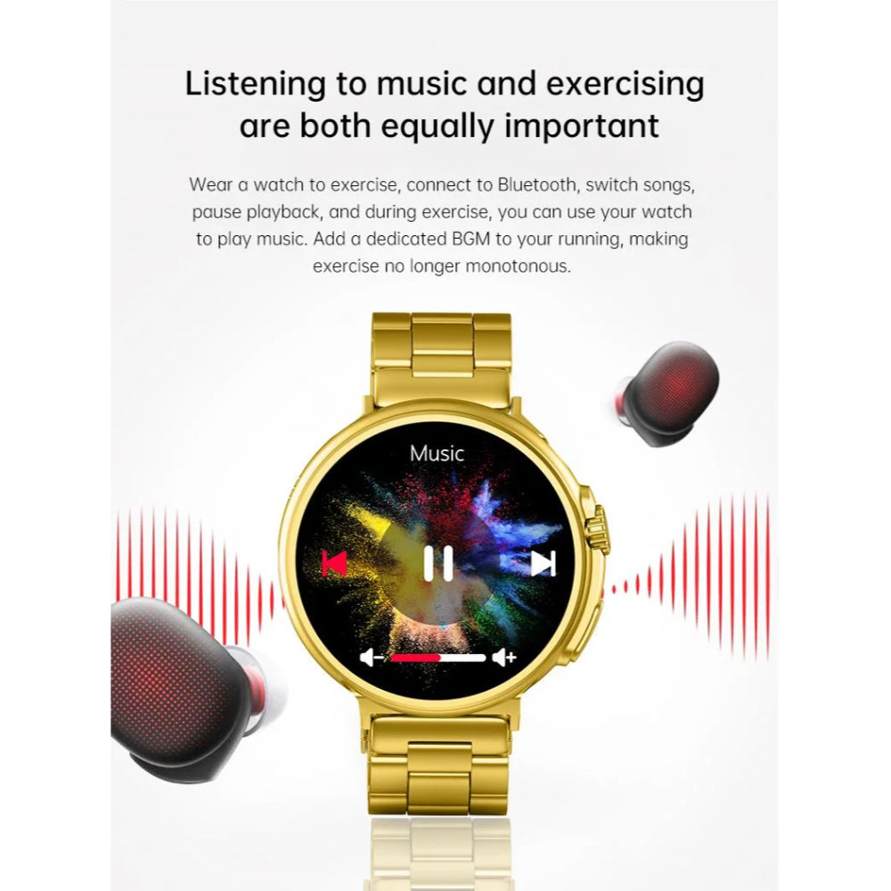 G10 Luxury 24K Gold Smart Watch – AMOLED Display, Stainless Steel Design, Heart Rate & Health Monitoring, Sports Fitness Tracker