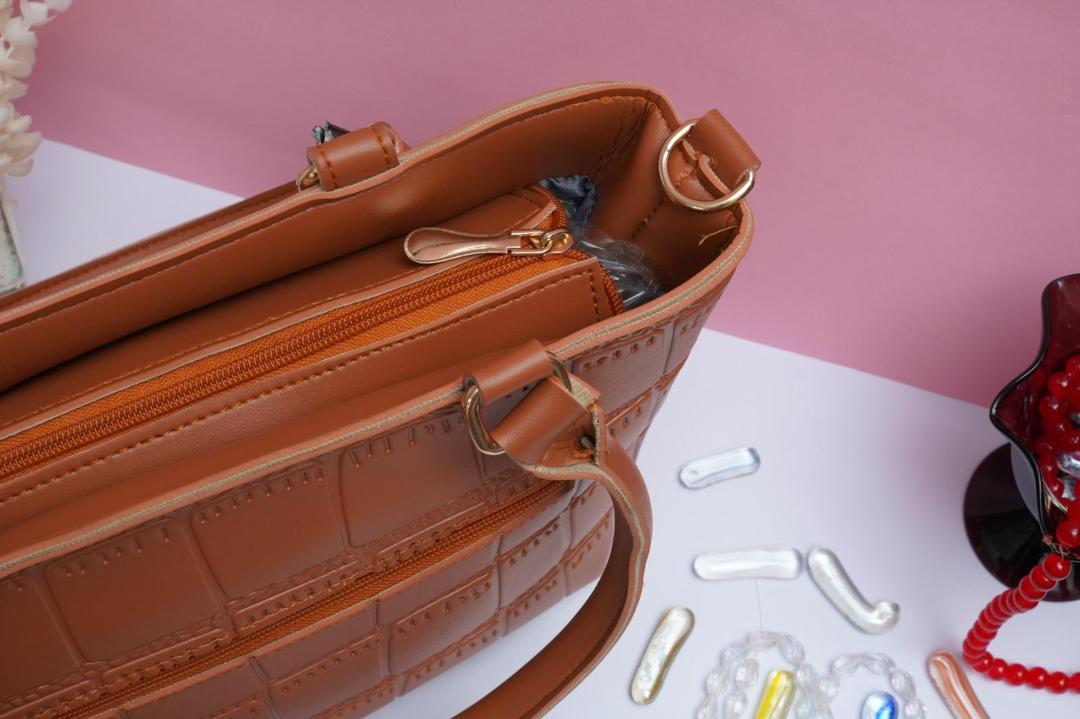 Women's PU Leather Plain Hand Bag – Brown