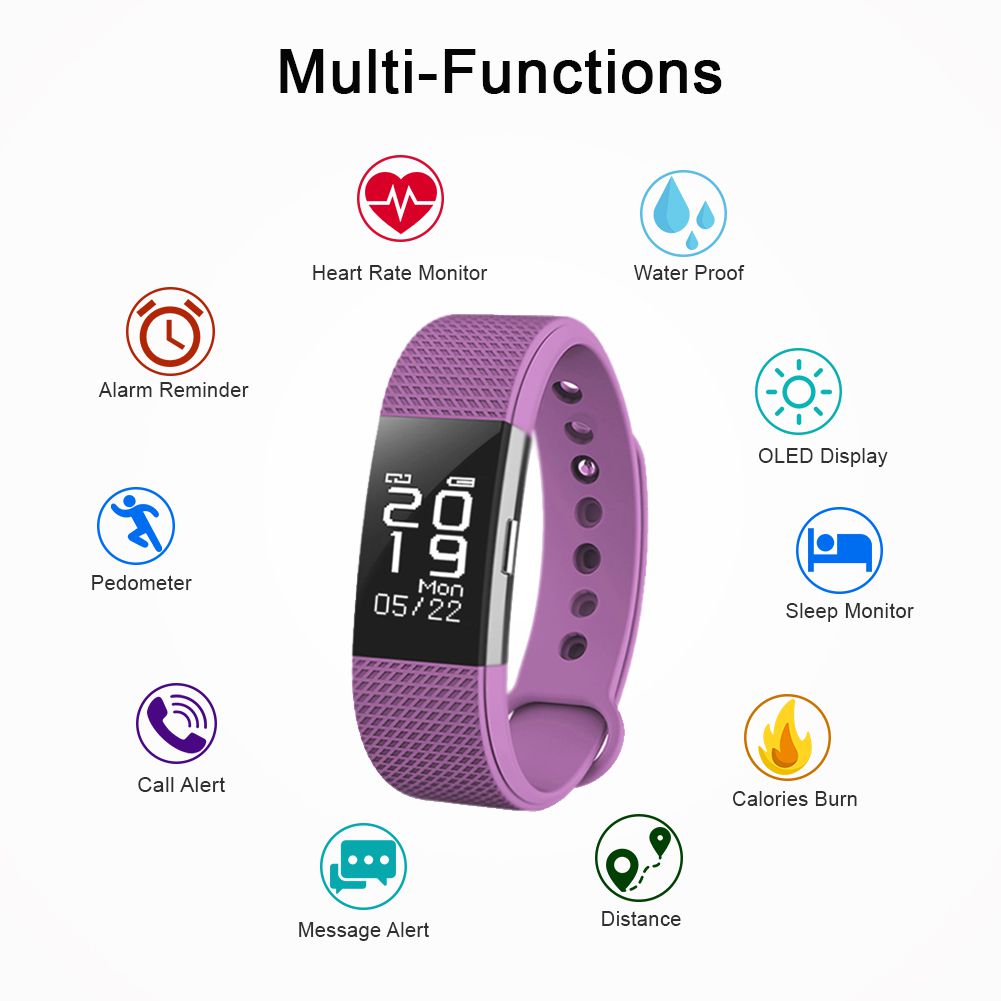 F2 Bluetooth Smart Fitness Tracker – Sleek Activity Bracelet with Heart Rate Monitor, Step Counter, Sleep Tracking for Android & iOS