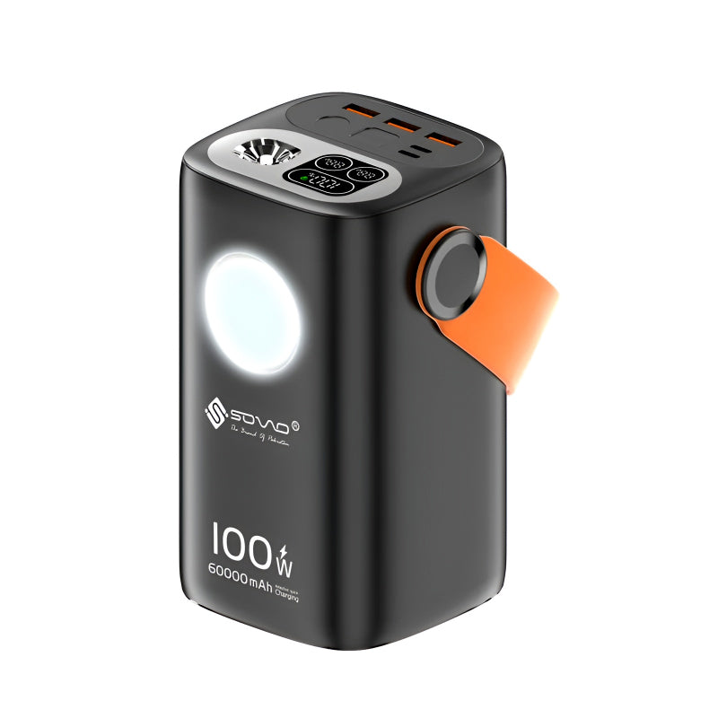 SOVO SPB-662 MEGA Series 60,000mAh 100W Super Fast Power Bank with LED Display & Built-In Light – High-Capacity, Multi-Device Charging