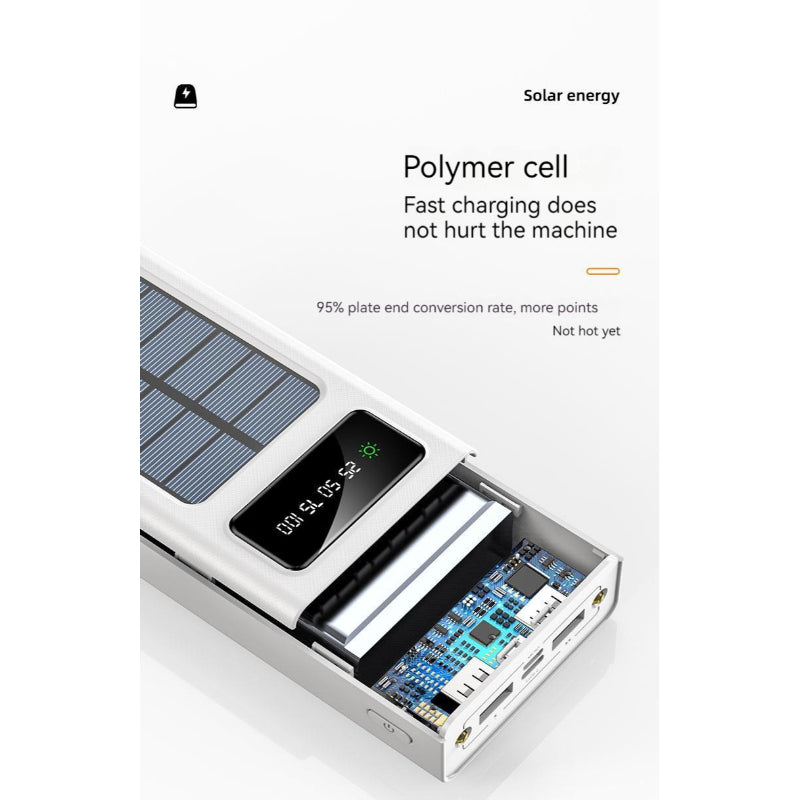10000mAh Solar Power Bank | 4 Built-in Cables | Dual LED Flashlight | Portable Outdoor Charger
