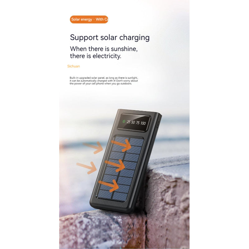 10000mAh Solar Power Bank | 4 Built-in Cables | Dual LED Flashlight | Portable Outdoor Charger