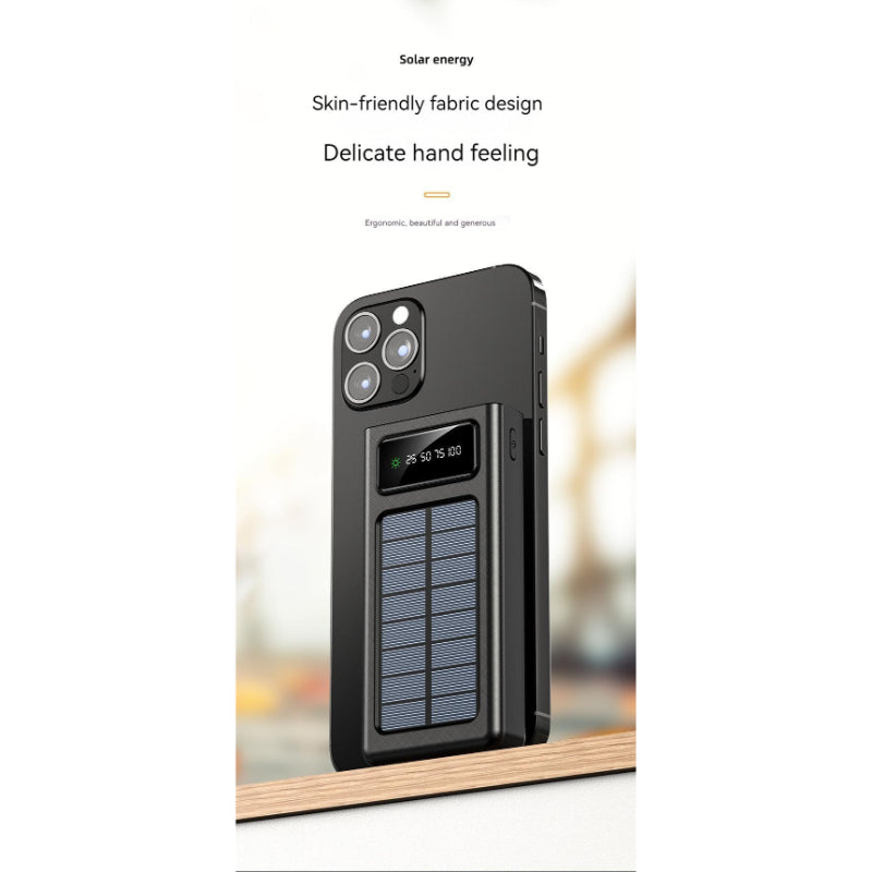 10000mAh Solar Power Bank | 4 Built-in Cables | Dual LED Flashlight | Portable Outdoor Charger