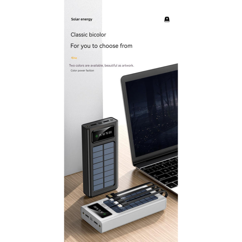 10000mAh Solar Power Bank | 4 Built-in Cables | Dual LED Flashlight | Portable Outdoor Charger