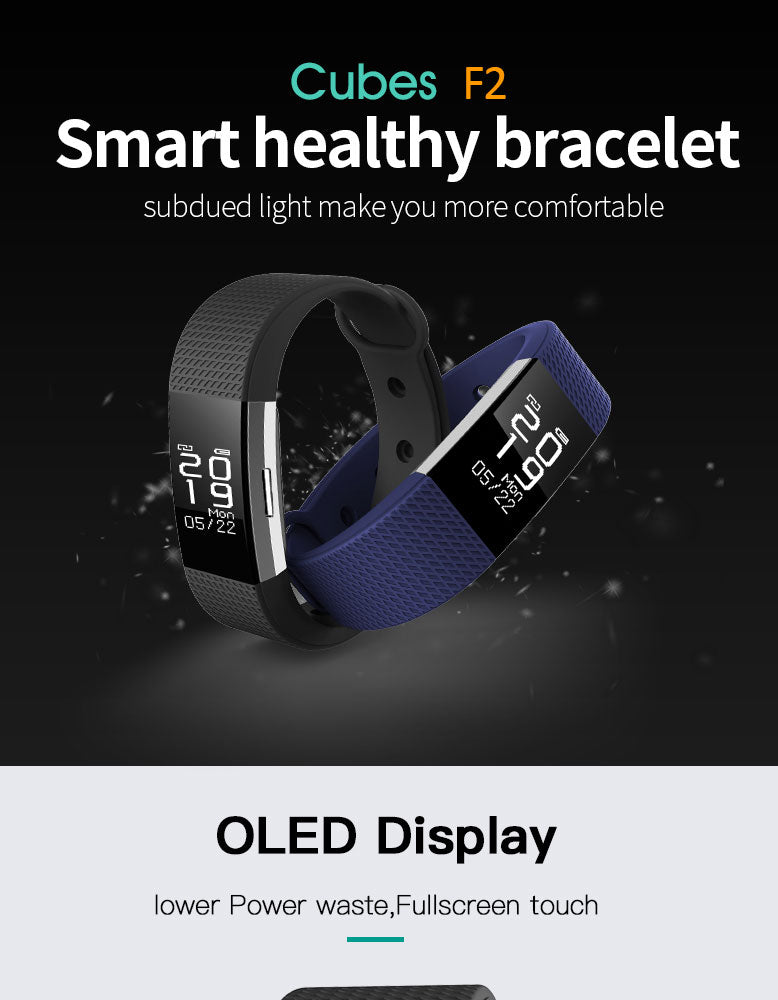 F2 Bluetooth Smart Fitness Tracker – Sleek Activity Bracelet with Heart Rate Monitor, Step Counter, Sleep Tracking for Android & iOS