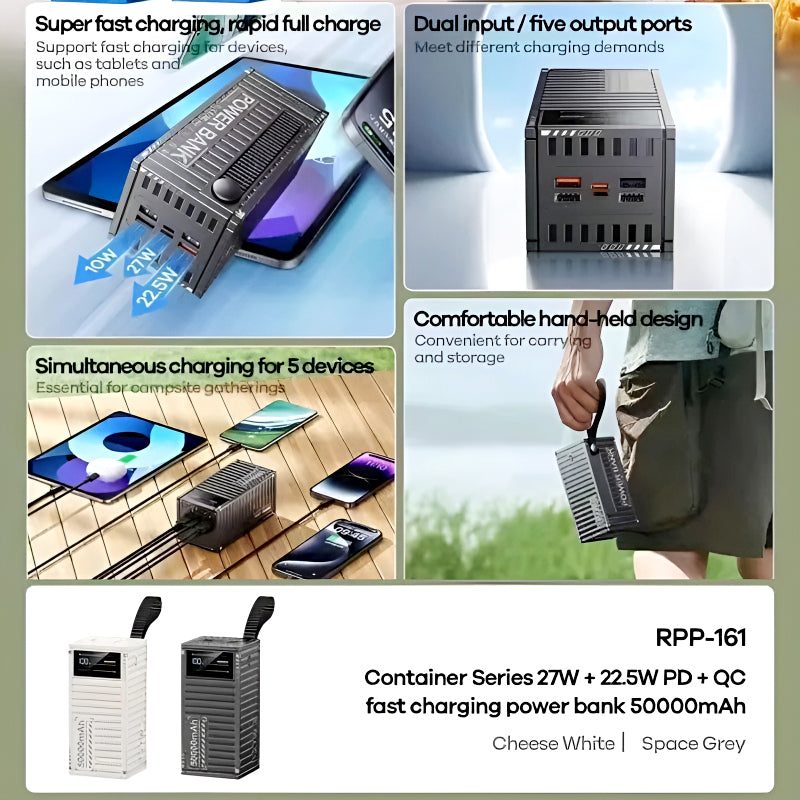REMAX RPP-161 Container Series 50000mAh Power Bank – PD & QC Fast Charging with LED Display