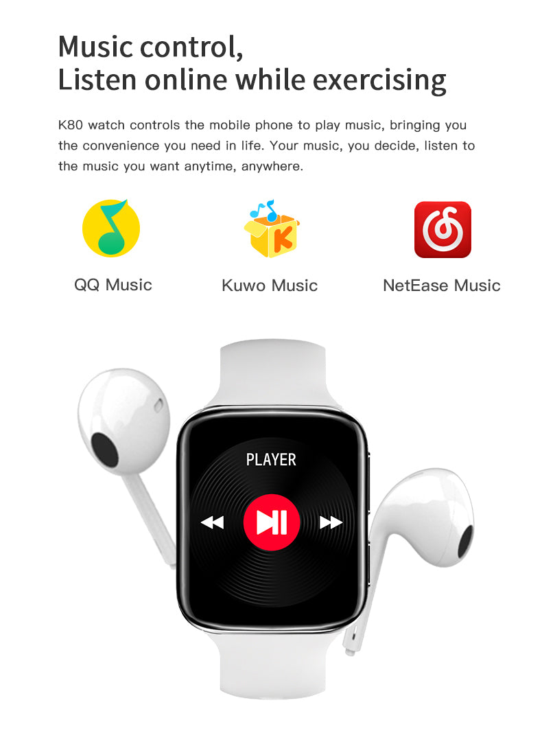 K80 Smartwatch – Full Touchscreen Bluetooth Calling Watch with Music Control, Heart Rate & Blood Oxygen Monitoring