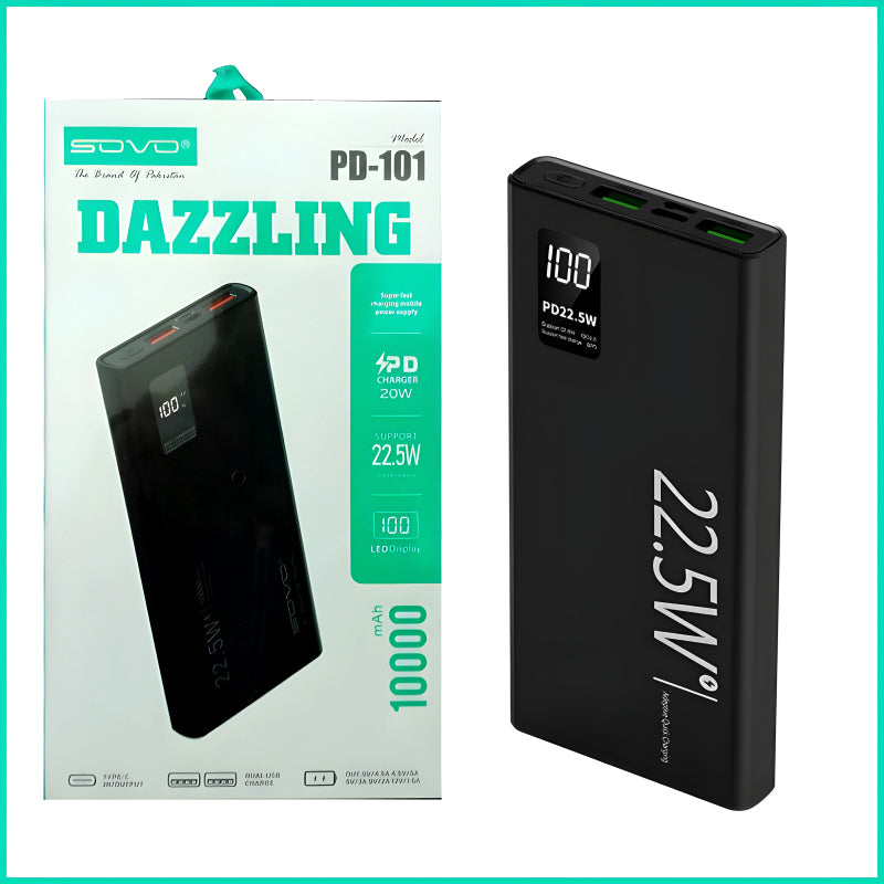 SOVO PD-101 Dazzling 10,000mAh LED Display Portable Charger Power Bank