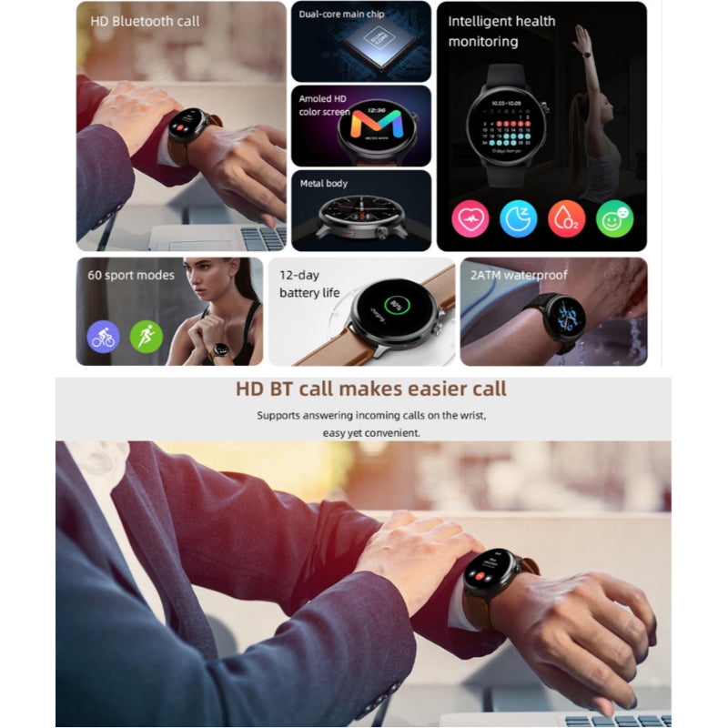 Mibro T2 Smartwatch – 1.75″ AMOLED Display | Dual-Core 2-in-1 Chip | GPS Positioning | Dual Straps | Sleek & Smart