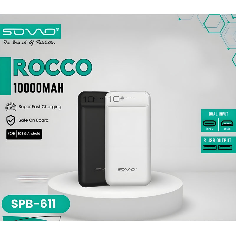 SOVO SPB-611 ROCCO 10,000mAh Ultra-Thin Polymer Portable Charger Power Bank