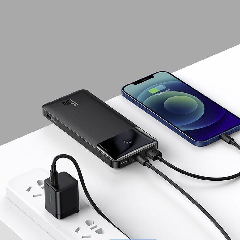 Baseus Bipow 10,000mAh Quick Charging 15W Power Bank with Digital Display – Portable, High-Speed Charging for Multiple Devices