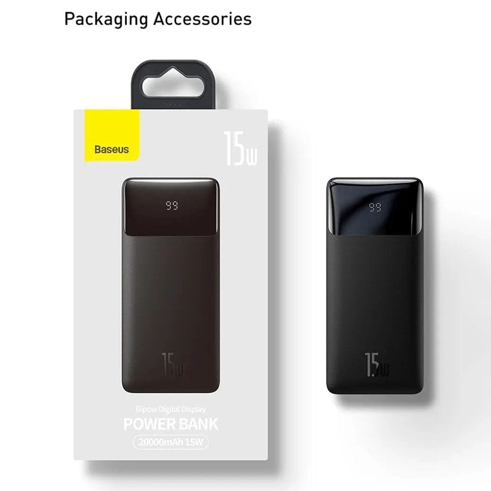 Baseus Bipow 10,000mAh Quick Charging 15W Power Bank with Digital Display – Portable, High-Speed Charging for Multiple Devices