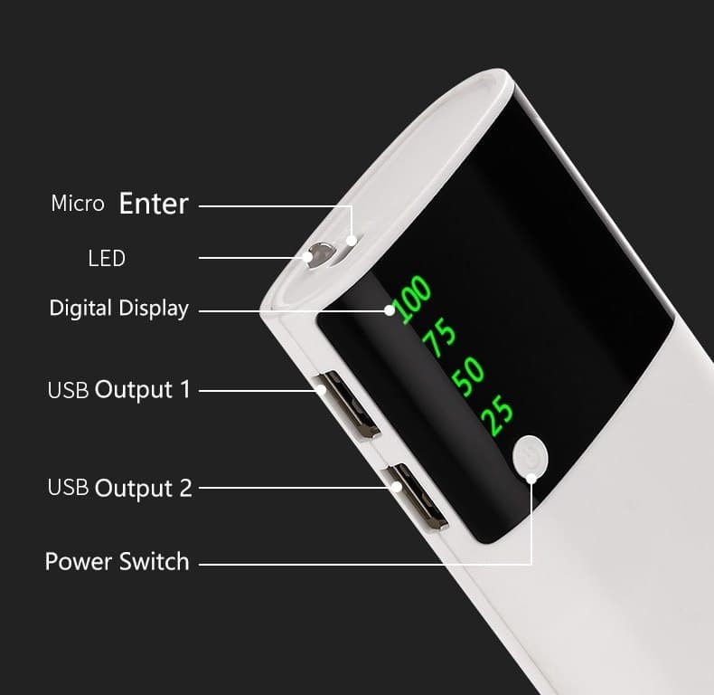 20000mAh Power Bank | LED Lighting Display | High Capacity Portable Charger