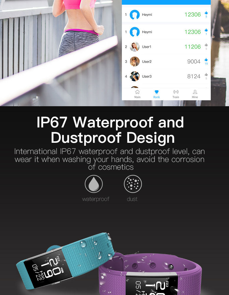 F2 Bluetooth Smart Fitness Tracker – Sleek Activity Bracelet with Heart Rate Monitor, Step Counter, Sleep Tracking for Android & iOS