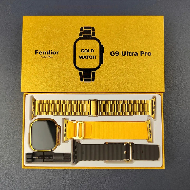 Fendior G9 Ultra Pro Series 8 – American Gold Edition Smart Watch with Bluetooth Calling, Fitness Tracking & 3 Extra Straps