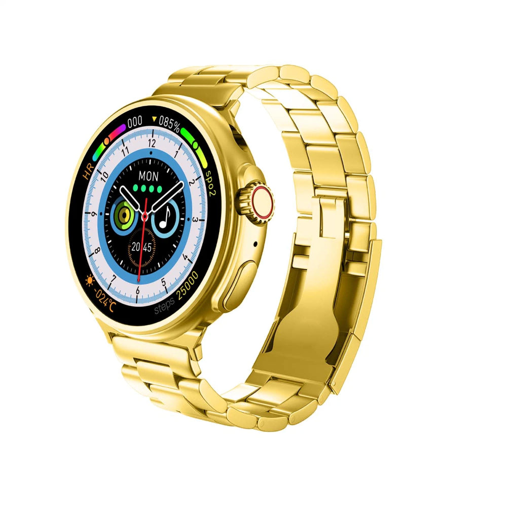 G10 Luxury 24K Gold Smart Watch – AMOLED Display, Stainless Steel Design, Heart Rate &amp; Health Monitoring, Sports Fitness Tracker