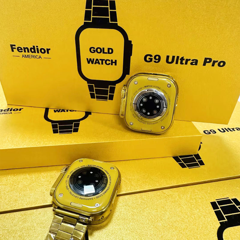 Fendior G9 Ultra Pro Series 8 – American Gold Edition Smart Watch with Bluetooth Calling, Fitness Tracking & 3 Extra Straps