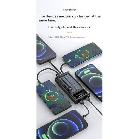 10000mAh Solar Power Bank | 4 Built-in Cables | Dual LED Flashlight | Portable Outdoor Charger