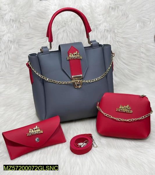 Women's PU Leather Plain Handbag – Pack of 3