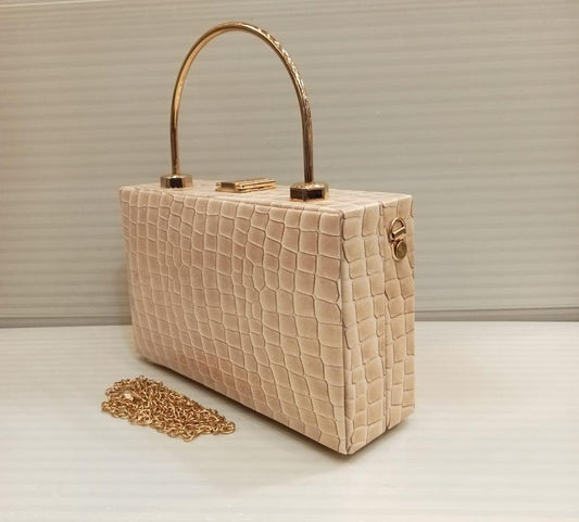 Women's Shoulder Bag – Wood Box Style with Long Chain