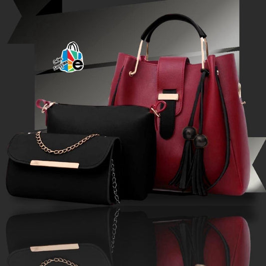 Stylish Women's Leather Hand Bag Set – 3 Pcs (Multicolor)