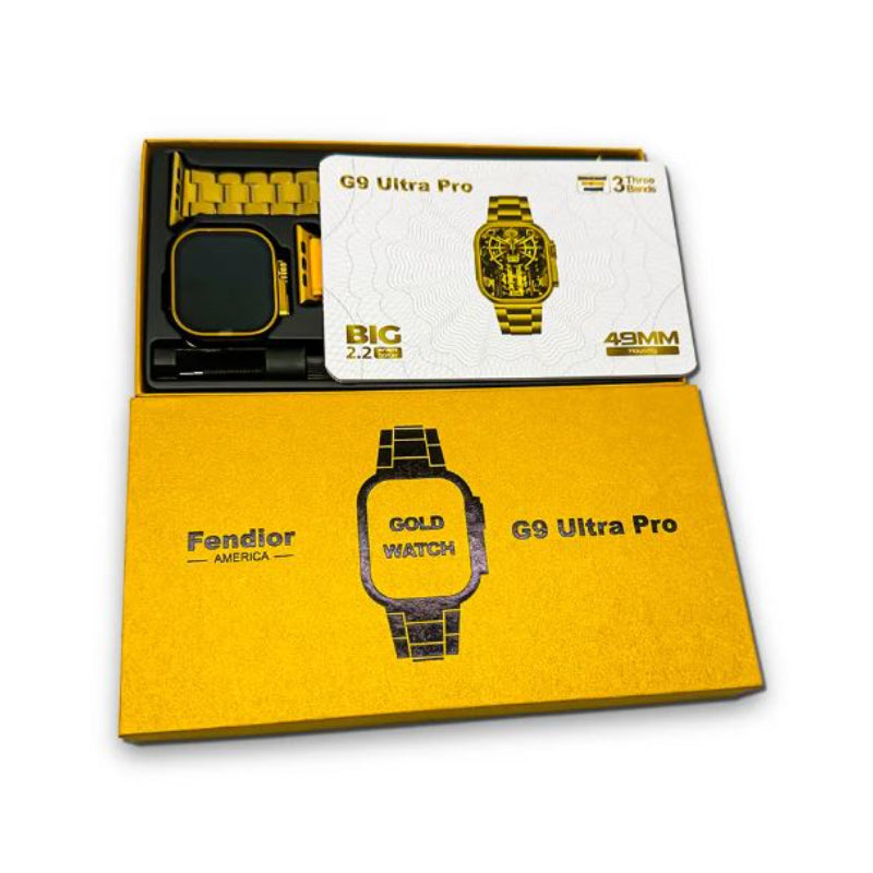 Fendior G9 Ultra Pro Series 8 – American Gold Edition Smart Watch with Bluetooth Calling, Fitness Tracking & 3 Extra Straps