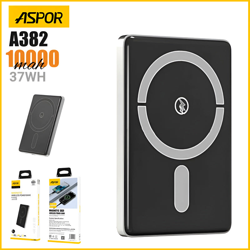 ASPOR A382 Mini 10,000mAh Magnetic Wireless Fast-Charging Power Bank – Compact, High-Speed Charging for On-the-Go Convenience