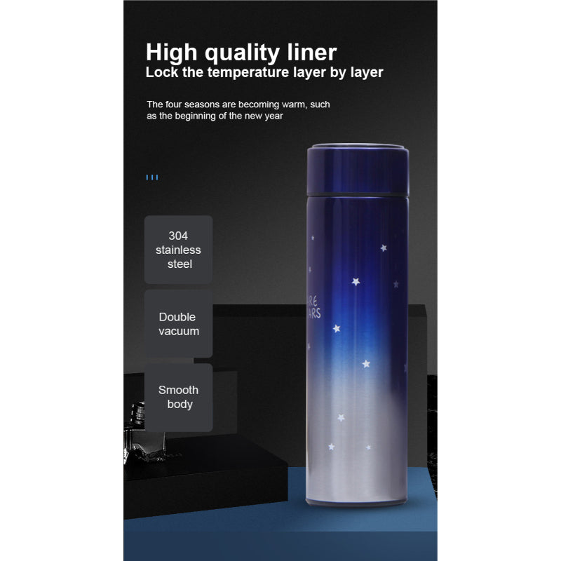 500ml Stainless Steel Starry Sky Gradient LED Temperature Display Thermos – Vacuum Insulated Bottle