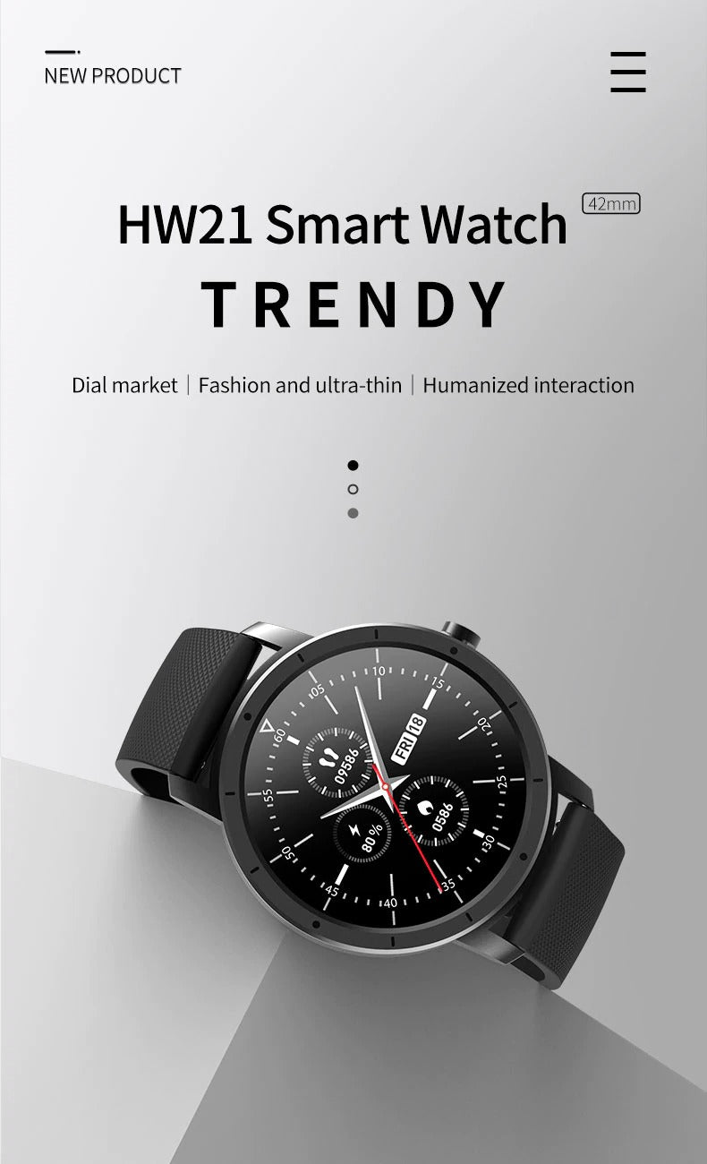 HW21 Smart Fitness Watch – IP68 Waterproof Bluetooth Smartwatch with Heart Rate Monitor for Men & Women
