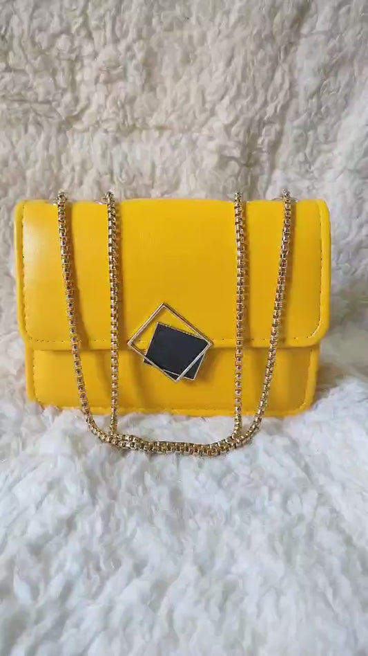 2 Pcs PU Leather Handbag with Long Golden Chain for Girls